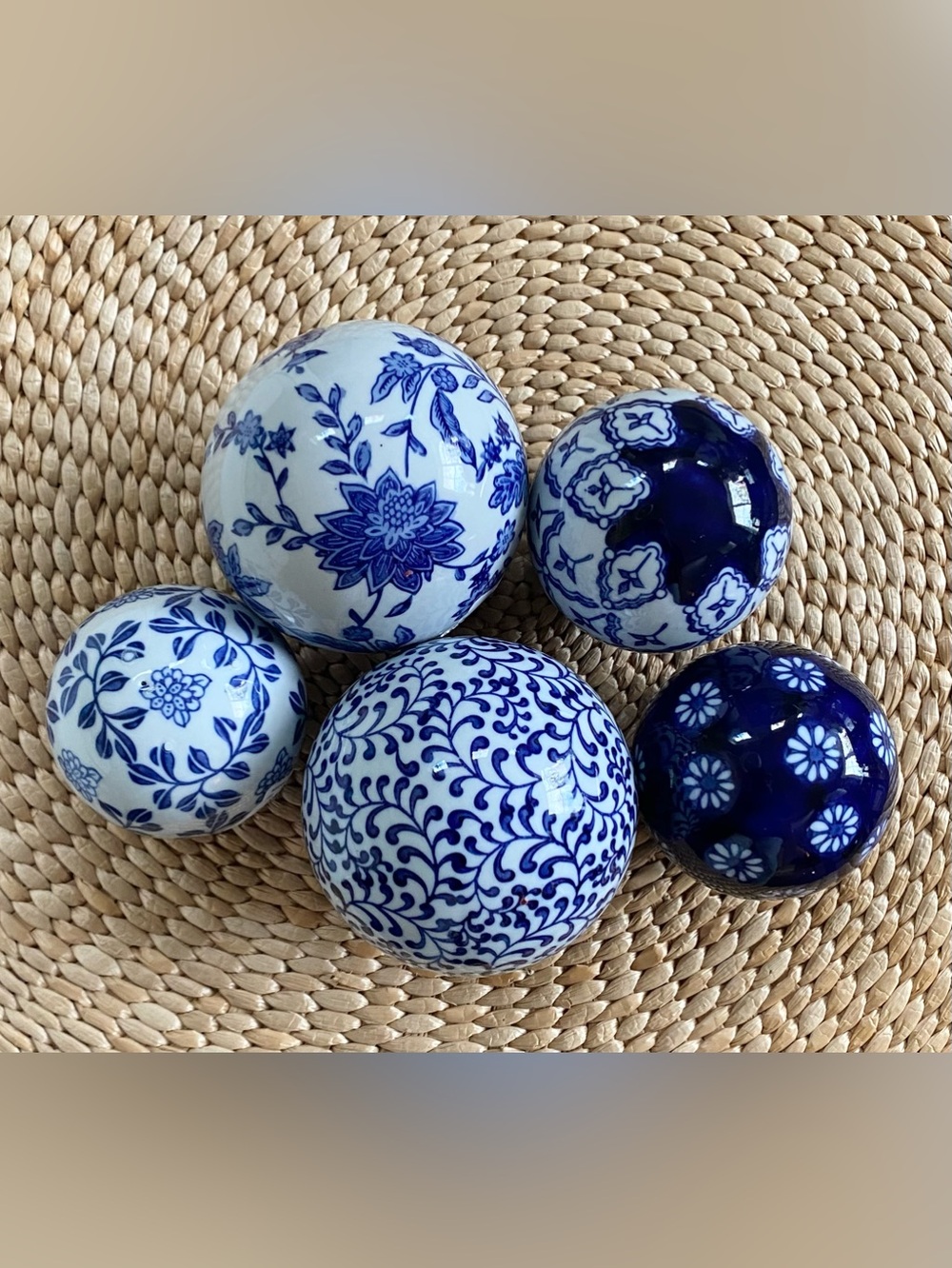 VTG Pier 1 Chinoiserie Blue & White Porcelain Ceramic Spheres Orbs Set of 5